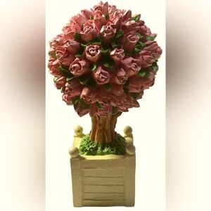 🔴 Dept 56 Snowbunnies Spring Pink Rose Topiary Tree